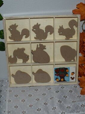 Fall Paintable Wood Craft Squirrel Acorn Tic Tac Toe Game